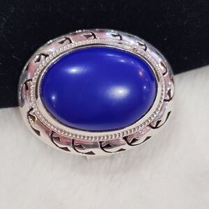 Silver Lapis Lazuli Oval Brooch/Bolo